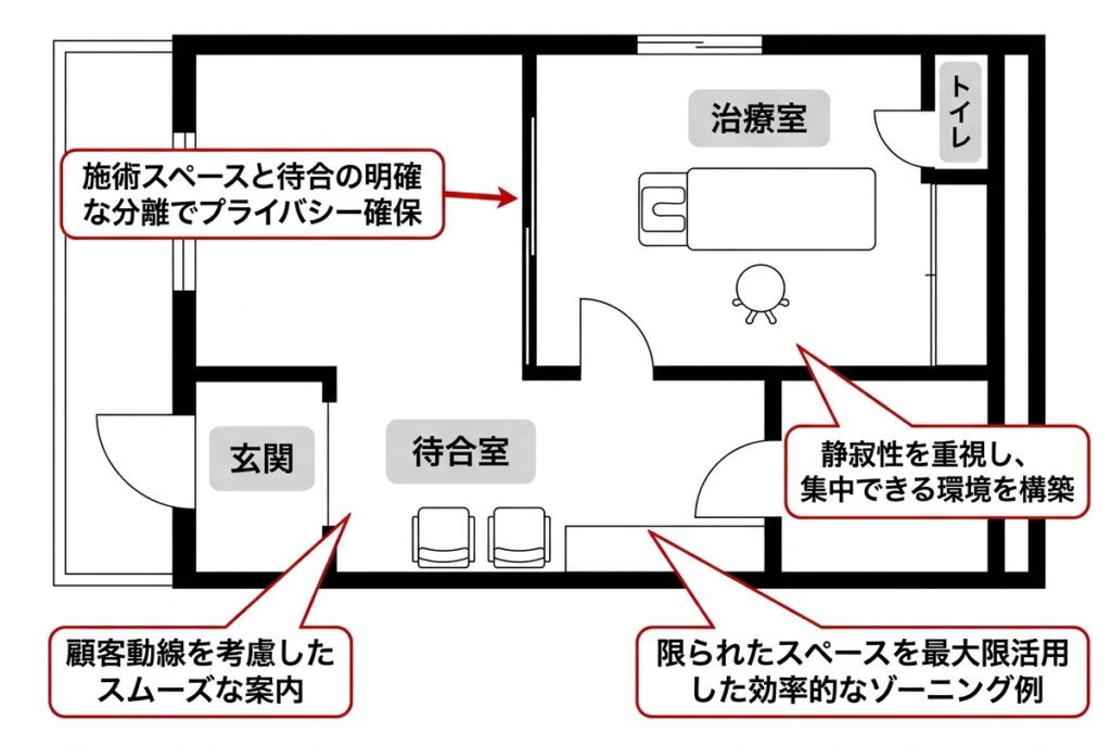 鍼灸院ーワンルームのレイアウト例